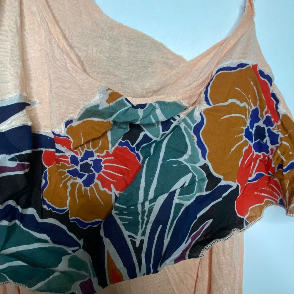 Free People Annka Bubble Tropical One Shoulder Vacation Blouse In Peach Medium - Picture 13 of 15